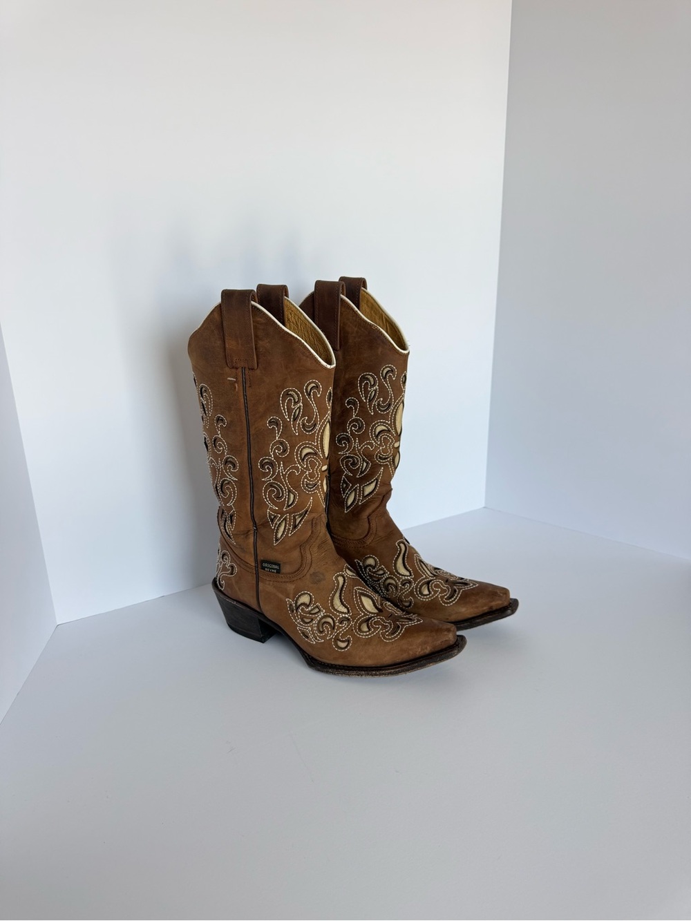 Women's Brown Suede Embroidered Cowboy Boots